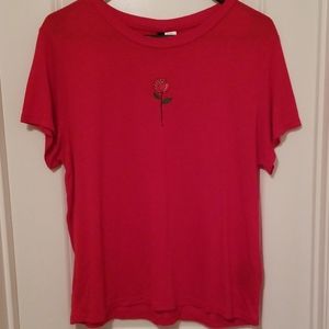 Red Rose Embroidered Tshirt